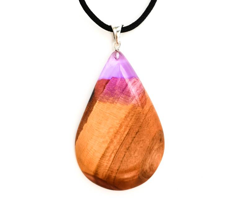 Lila Halskette/Holz Und Harz Anhänger Teardrop Natur Schmuck Lila Inspiriert Lila Halskette/Holz Und Harz Anhänger Teardrop Natur Schmuck Lila Inspiriert von QueseraPL