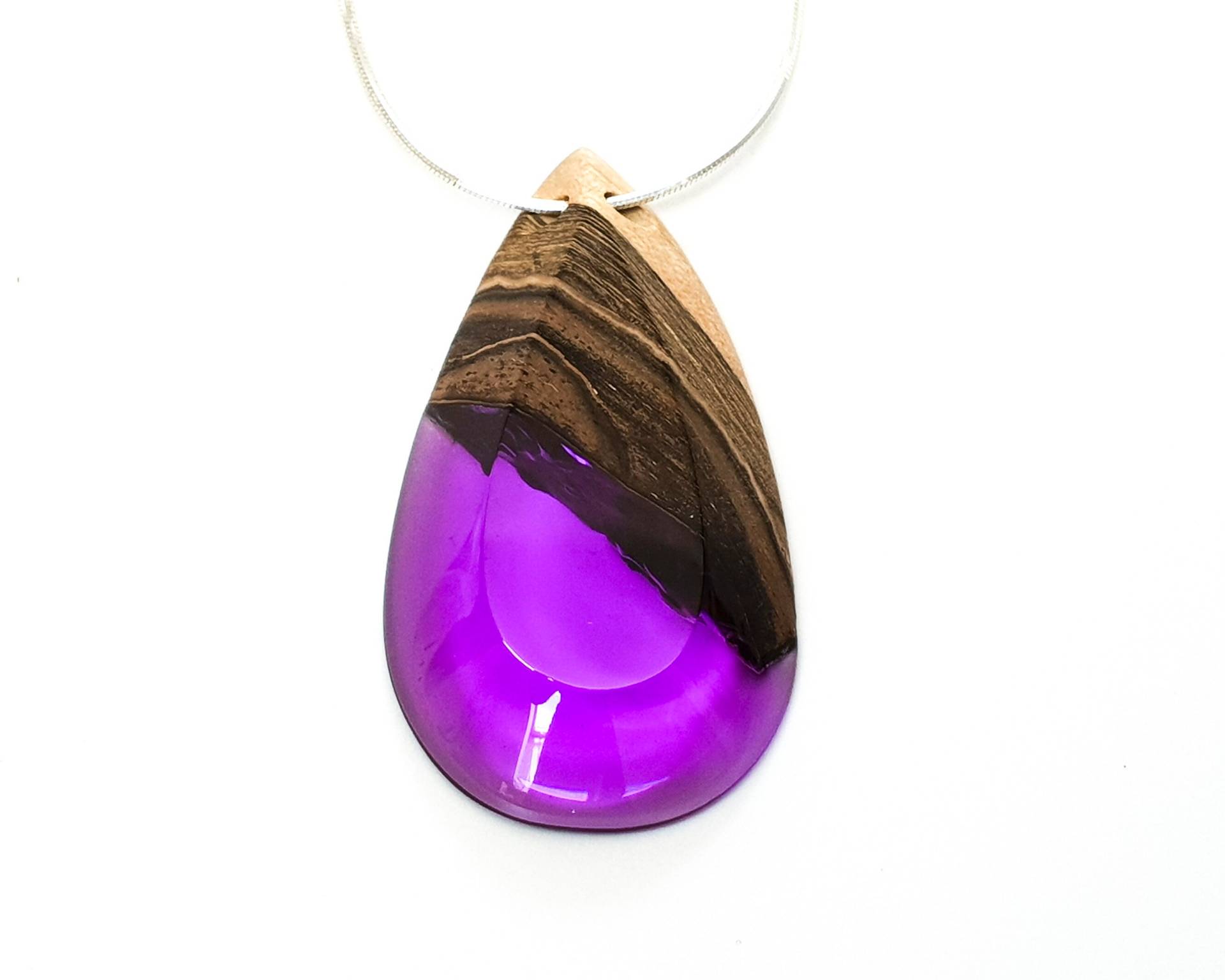 Teardrop Lila Harz Anhänger/Nussbaum Und Transparent Mit Verstellbaren Silber Schlange Kette Holz Teardrop Lila Harz Anhänger/Nussbaum Und Transparent Mit Verstellbaren Silber Schlange Kette Holz von QueseraPL