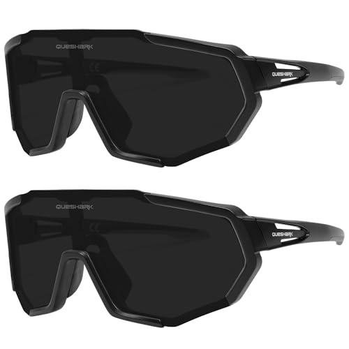 Queshark 2 Stück Fahrradbrille, Leicht & Rutschfest & TR90 Rahmen & UV400 Schutz, Schnelle Brille Herren Damen, Sonnenbrille Sport für Radfahren Laufen Golf Baseball Volleyball von Queshark