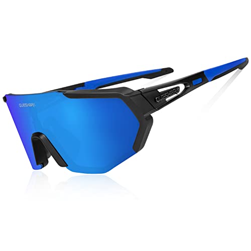 Queshark Fahrradbrille,TR90 Unbreakable Frame Polarisierte Sport Sonnenbrille,Fahrradbrille für Männer Frauen mit 3 Wechselobjektiven,zum Fahren Angeln Glof Baseball Laufen von Queshark