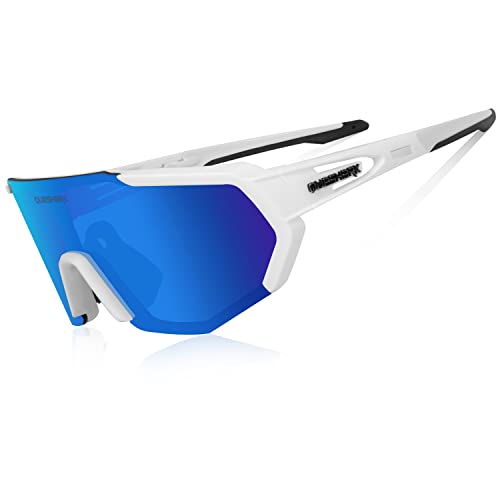 Queshark Fahrradbrille,TR90 Unbreakable Frame Polarisierte Sport Sonnenbrille,Fahrradbrille für Männer Frauen mit 3 Wechselobjektiven,zum Fahren Angeln Glof Baseball Laufen von Queshark