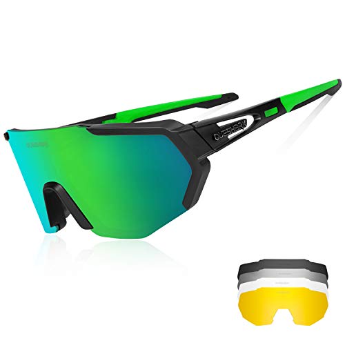 Queshark Fahrradbrille,TR90 Unbreakable Frame Polarisierte Sport Sonnenbrille,Fahrradbrille für Männer Frauen mit 5 Wechselobjektiven,zum Fahren Angeln Glof Baseball Laufen von Queshark