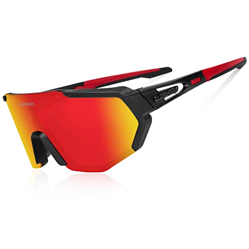 Queshark Fahrradbrille,TR90 Unbreakable Frame Polarisierte Sport Sonnenbrille,Fahrradbrille für Männer Frauen mit 5 Wechselobjektiven,zum Fahren Angeln Glof Baseball Laufen von Queshark