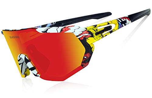 Queshark Fahrradbrille,TR90 Unbreakable Frame Polarisierte Sport Sonnenbrille,Fahrradbrille für Männer Frauen mit 5 Wechselobjektiven,zum Fahren Angeln Glof Baseball Laufen von Queshark
