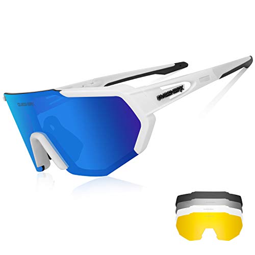 Queshark Fahrradbrille,TR90 Unbreakable Frame Polarisierte Sport Sonnenbrille,Fahrradbrille für Männer Frauen mit 5 Wechselobjektiven,zum Fahren Angeln Glof Baseball Laufen von Queshark