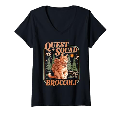 Damen Quest Fantasy Squad Brokkoli-Kätzchen, lustige Katze T-Shirt mit V-Ausschnitt Damen Quest Fantasy Squad Brokkoli-Kätzchen, lustige Katze T-Shirt mit V-Ausschnitt von Quest Fantasy Squad Broccoli Cat Gifts Tees