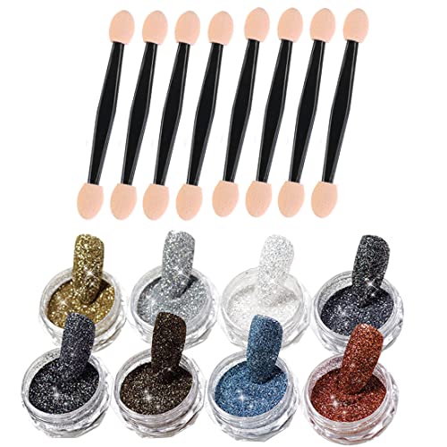 8pcs Metallic Glitzerpuder Nail Art Chrome Pigment Pulver Spiegel Effekt Nagelpuder Nägel Dekoration Chrom Nagelpuder Nagelpuder Dekoration Glitzer Maniküre Pigment Set mit 8pcs Lidschatten Sticks von Quesuc