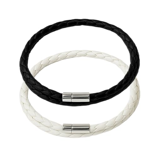 Quesuc 2 Stück Armband Herren Manschette Leder Geflochtenes Armband Geflochten Double Wrap Geflochtenes Lederarmband Herren Damen Edelstahl Armbänder Magnetverschluss von Quesuc