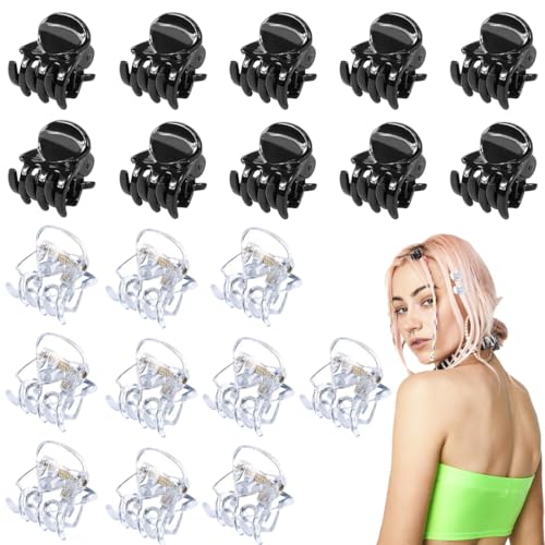 Quesuc 20 Stück 1.5Cm Haarspangen Mini Kunststoff, Rutschfeste Haargreifer Kleine Für Mädchen Und Frauen, 2 Farben(Schwarz, Klar) Mit Je 10 Stk von Quesuc