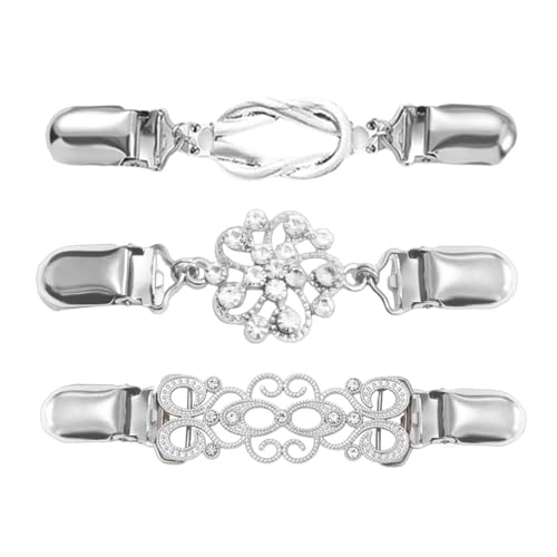 Quesuc 3 Stück Cardigan Clips Vintage Kleider Spangen Silber Blusen Klammer Waist Clip Verschluss Strickjacke Halter Schal Pullover Broschen Für Kleidung Retro Elegante Jacke Charme von Quesuc