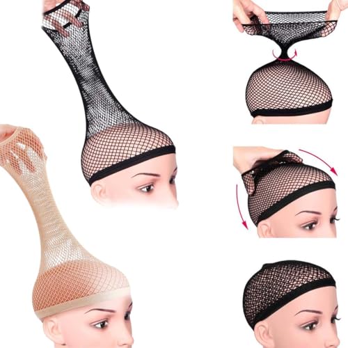 Quesuc 4 Pcs Wig Caps Mesh Wig Stocking Caps Hair Net Fr Wigs Frauen Mnner Kinder Zum Halten Der Percke An Ort Und Stelle (Mesh Perckenkappe,Schwarz,Beige) von Quesuc