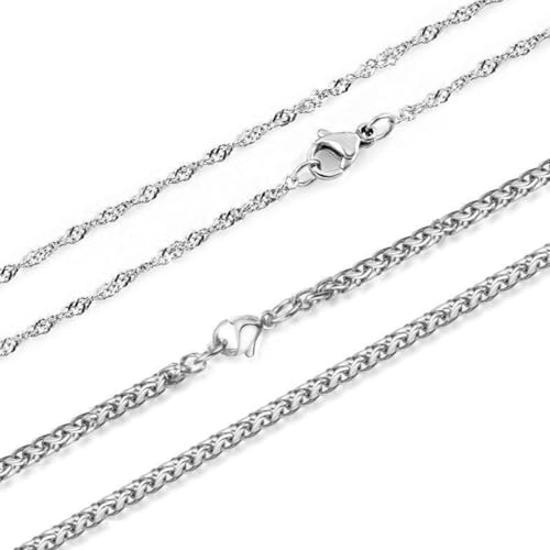 Quesuc Edelstahlkette Unisex-Halskette Drachenkette Wellenkette Größenverstellbar 50 Cm（2 Stück） von Quesuc