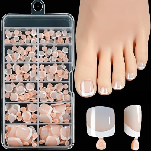 Quesuc Falsche Fußnägel Tips, Press On Nails For Toes 120 Stück Französisch Natürliche Künstlich Fußnägel Zum Aufkleben, Full Cover Toe Nails Tips Für Frauen von Quesuc