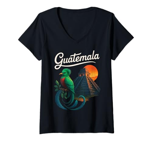 Damen Guatemaltekischer Quetzal T-Shirt mit V-Ausschnitt Damen Guatemaltekischer Quetzal T-Shirt mit V-Ausschnitt von Quetzal Flower