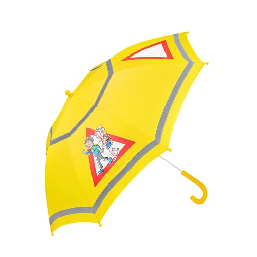 Quick Safety® Kinder Regenschirm Doppel-reflektierend. Sicher zur Schule und nach Hause. Mädchen Jungen-Schirm Ø86cm Schirmdach 262g (Safety gelb) von Quick Safety