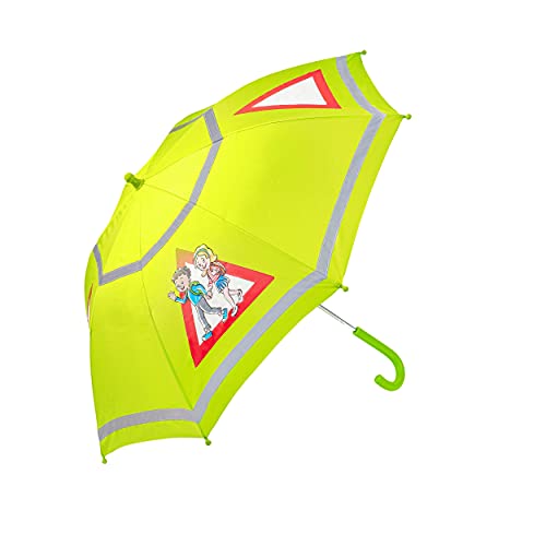 Quick Safety® Kinder Regenschirm Doppel-reflektierend. Sicher zur Schule und nach Hause. Mädchen Jungen-Schirm Ø86cm Schirmdach 262g (Lemon green) von Quick Safety