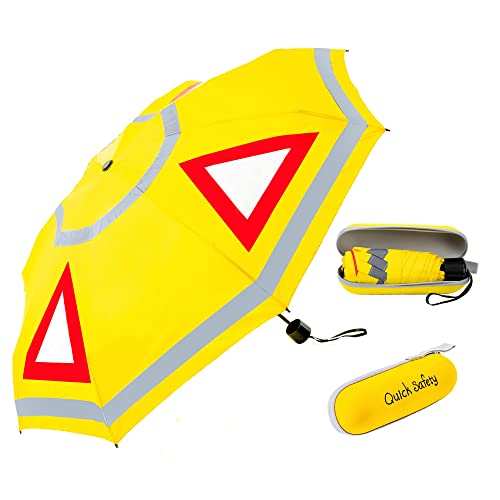 Quick Safety® Notfallschirm Sicherheit Regenschirm für Motorrad- und Autofahrer mit Reflektierende Streifen. ACHTUNG! Nicht für Kinder unter 12 Jahren geeignet. Signal gelb von Quick Safety