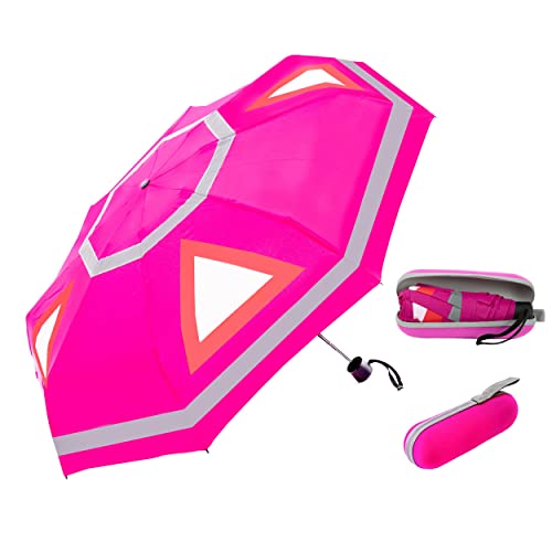 Quick Safety® Notfallschirm Sicherheit Regenschirm für Motorrad- und Autofahrer mit Reflektierende Streifen. ACHTUNG! Nicht für Kinder unter 12 Jahren geeignet. Signal pink von Quick Safety