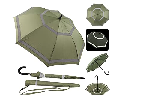 Quick Safety® Stockschirm mit Automatik-Auf-Knopf, modernem und elegantem Unisex-Design, doppelter Reflektivität und Sturmfestigkeit, 105 cm Schirmdurchmesser. Olive Sprig von Quick Safety