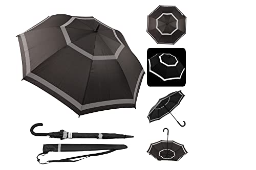 Quick Safety® Stockschirm Automatik-Regenschirm für Damen und Herren Sturmfest-360°Doppelt Reflektierend 105cm Ø Unisex-Design. Slate black von Quick Safety