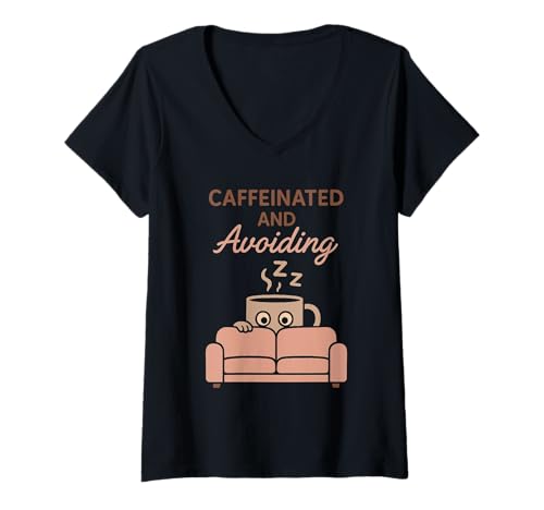 Damen Coffee Powered Introvert Coffein-Rüstung Antisozialer Humor T-Shirt mit V-Ausschnitt Damen Coffee Powered Introvert Coffein-Rüstung Antisozialer Humor T-Shirt mit V-Ausschnitt von Quiet Caffeine Crew Espresso Energy Remote Work