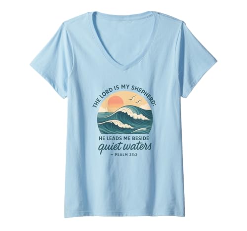 Damen Der Herr ist Mein Hirte Psalm 23 Stille Gewässer T-Shirt mit V-Ausschnitt Damen Der Herr ist Mein Hirte Psalm 23 Stille Gewässer T-Shirt mit V-Ausschnitt von Quiet Waters Shepherd Faith