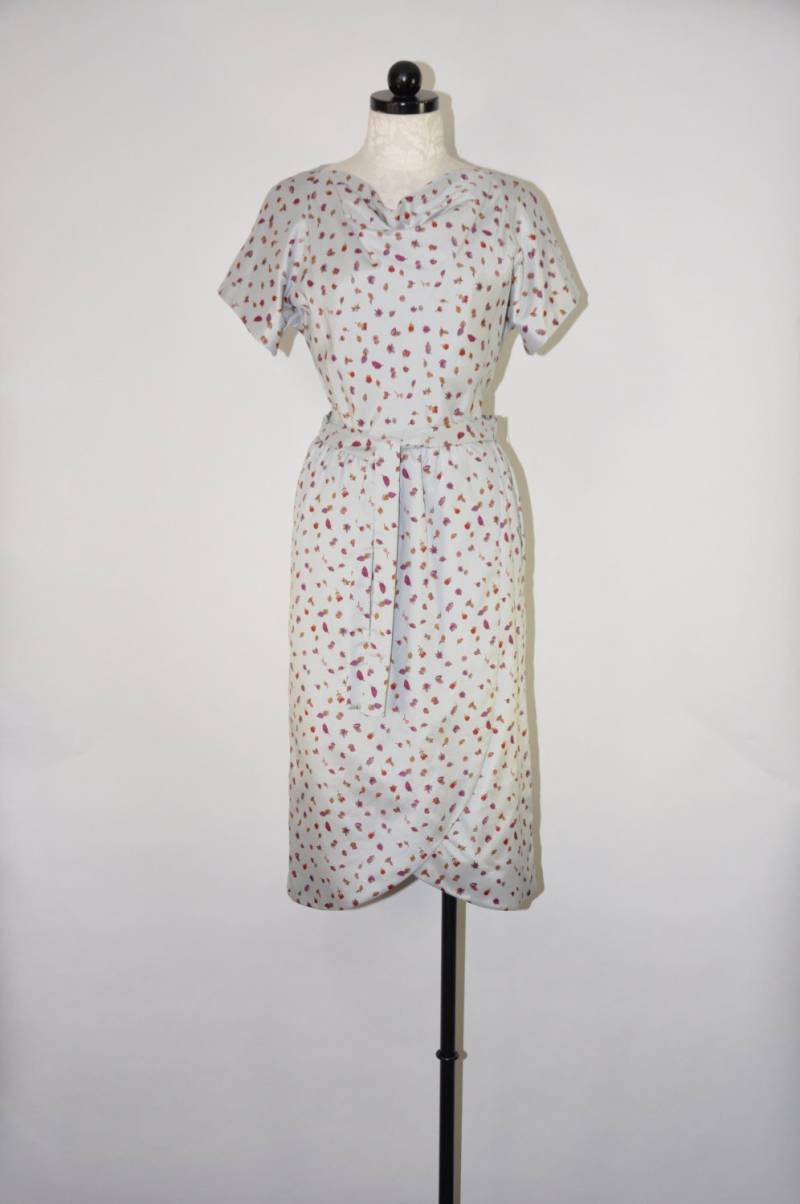 50S Etuikleid Mit Silbernem Blattdruck/Graues Tulpenkleid Herbstlaubkleid von QuietUnrest