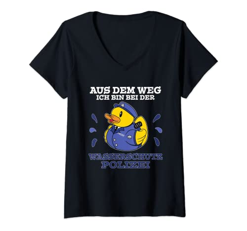 Damen Wasserschutzpolizei Aus dem Weg Polizei Nachwuchs Polizist T-Shirt mit V-Ausschnitt von Quietscheente auf Arbeit Lustige Sprüche Blaulicht