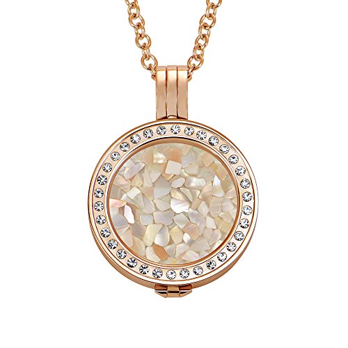 Quiges 70cm Halskette Set Rosegold Edelstahl mit Zirkonia Anhänger und 25mm Small Muschel Coin von Quiges