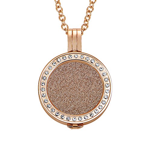 Quiges 70cm Halskette Set Rosegold Edelstahl with Funkeln Kristall Pendant und 25mm Small Bronze Glitzer Coin von Quiges