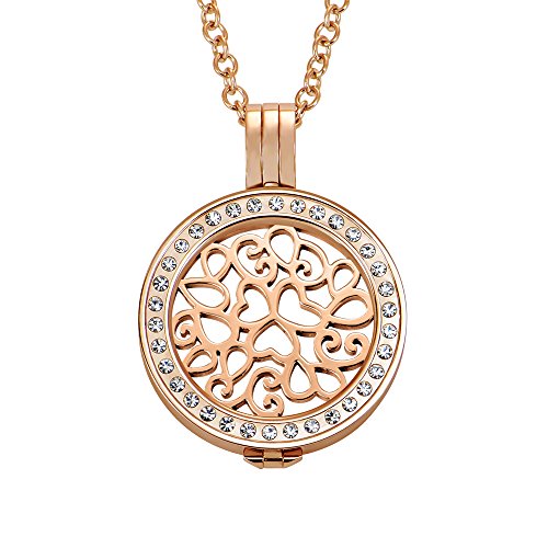Quiges 70cm Halskette Set Rosegold Edelstahl with Glänzend Pendant und 25mm Small Liebe Herz Muster Coin von Quiges