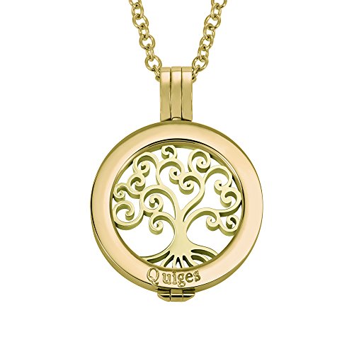 Quiges 70cm Halskette Set Vergoldet Edelstahl mit Anhänger und 25mm Motif Familie Lebensbaum Coin von Quiges
