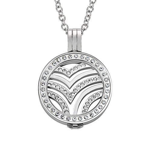 Quiges 70cm Halskette Set Versilbert Edelstahl mit Anhänger und 25mm Small Vogel Zirkonia Kristall Coin von Quiges