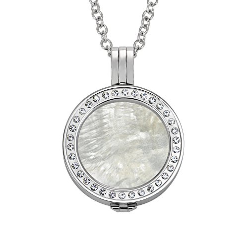 Quiges 70cm Halskette Set Versilbert Edelstahl mit Kristall Anhänger und 25mm Small Glänzend Muschel Coin von Quiges