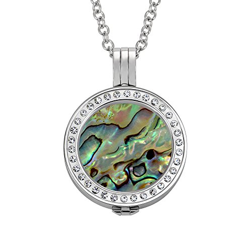 Quiges 70cm Halskette Set Versilbert Edelstahl mit Kristall Anhänger und 25mm Small Glänzend Perle Coin von Quiges