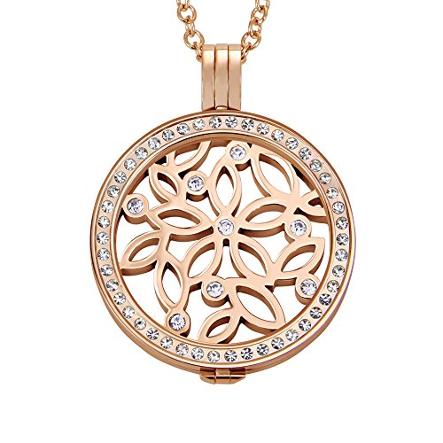 Quiges 90cm Halskette Set Rosegold Edelstahl mit Anhänger und 33mm Groß Gänseblümchen Zirkonia Coin von Quiges