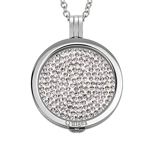 Quiges 90cm Halskette Set Silber Edelstahl mit Anhänger und 33mm Groß Weiß Kristall Zirkonia Steine Coin von Quiges