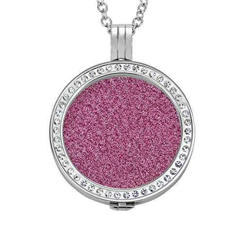 Quiges 90cm Halskette Set Silber Edelstahl mit Stein Anhänger and 33mm Groß Glanz Rosa Glanz Coin von Quiges