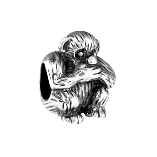 Quiges 925 Sterling Silber 3D Abdeckender Mund Affe Tier Charm Bead von Quiges