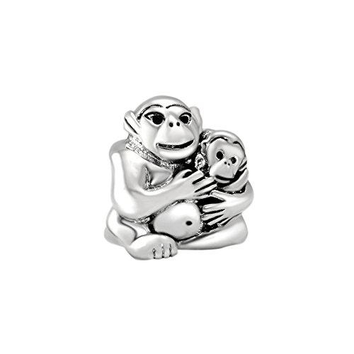 Quiges 925 Sterling Silber 3D Affen Mutter und Tochter Charm Bead von Quiges