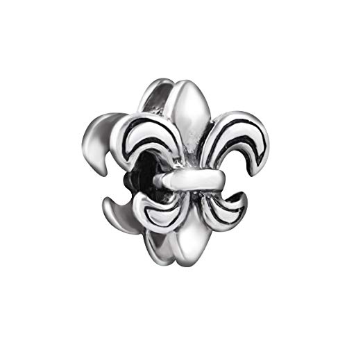 Quiges 925 Sterling Silber 3D Fleur de Lys Charms Bead für Armband Frau Mädchen von Quiges