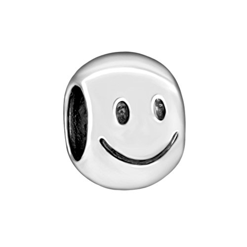 Quiges 925 Sterling Silber 3D Fröhliches Smiley Charm Bead von Quiges