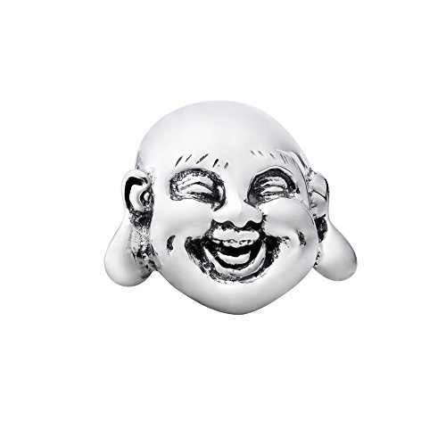 Quiges 925 Sterling Silber 3D Glücklich Lachendes Buddha Gesicht Charm Bead von Quiges