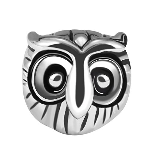 Quiges 925 Sterling Silber 3D Vogel Eule Kopf Charm Bead von Quiges