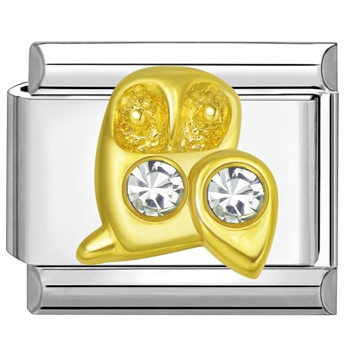 Quiges 9mm Italian Style Charm Modell Edelstahl Gold Zirkonia Eule für Italien Charm Armbänder von Quiges