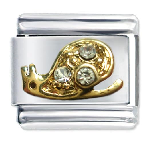 Quiges 9mm Italian Style Charm Modell Edelstahl Gold Zirkonia Schnecke für Italien Charm Armbänder von Quiges