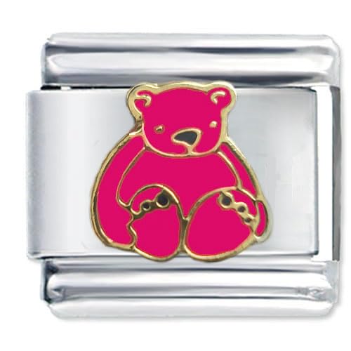 Quiges 9mm Italian Style Charm Modell Edelstahl rosa Bär für Italien Charm Armbänder von Quiges