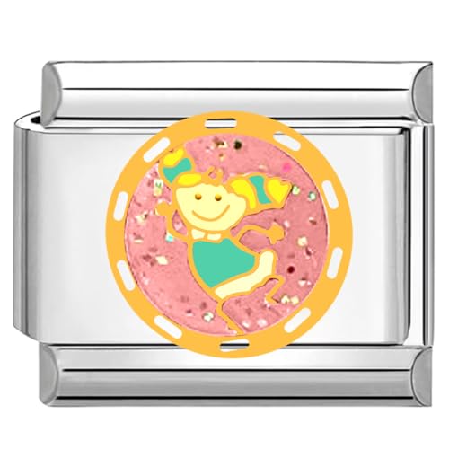 Quiges 9mm Italian Style Charm Modul Edelstahl Glückliches Mädchen für Italienische Armbänder von Quiges