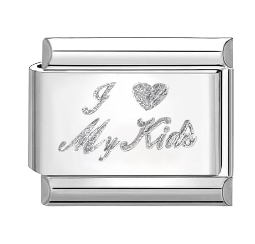 Quiges - 9mm Italian Style Charm Modul Edelstahl Ich Liebe Meine Kinder für Italienische Armbänder von Quiges