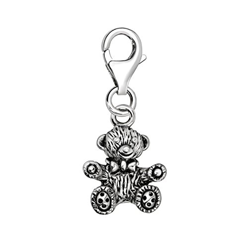 Quiges Charm Anhänger 3D Kinder Teddy Bär 925 Silber mit Karabinerverschluss für Bettelarmband von Quiges